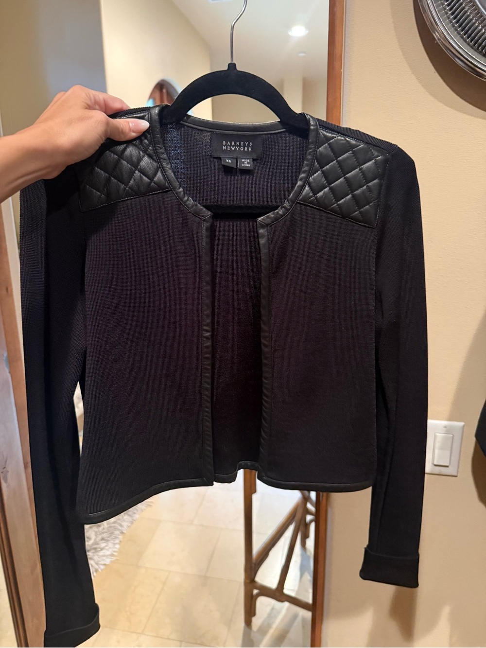 Barneys New York Black Open-Front Quilted-Shoulder Jacket